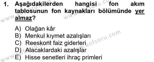 Finansal Tablolar Analizi Dersi 2012 - 2013 Yılı (Final) Dönem Sonu Sınavı 1. Soru