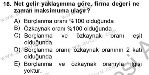 Finansal Tablolar Analizi Dersi 2012 - 2013 Yılı (Final) Dönem Sonu Sınavı 16. Soru