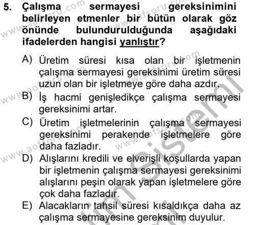 Finansal Tablolar Analizi Dersi 2012 - 2013 Yılı (Final) Dönem Sonu Sınavı 5. Soru