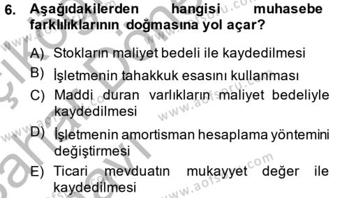 Finansal Tablolar Analizi Dersi 2013 - 2014 Yılı (Vize) Ara Sınavı 6. Soru