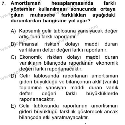 Finansal Tablolar Analizi Dersi 2013 - 2014 Yılı (Vize) Ara Sınavı 7. Soru