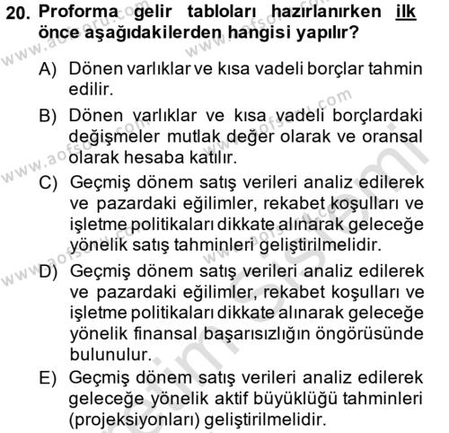 Finansal Tablolar Analizi Dersi 2013 - 2014 Yılı Tek Ders Sınavı 20. Soru