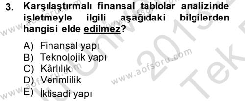 Finansal Tablolar Analizi Dersi 2013 - 2014 Yılı Tek Ders Sınavı 3. Soru