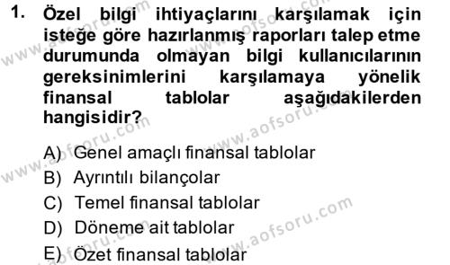 Finansal Tablolar Analizi Dersi 2014 - 2015 Yılı (Vize) Ara Sınavı 1. Soru