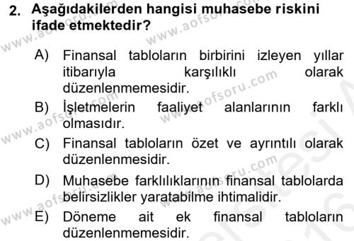 Finansal Tablolar Analizi Dersi 2015 - 2016 Yılı (Vize) Ara Sınavı 2. Soru