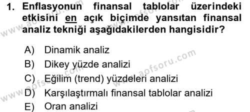 Finansal Tablolar Analizi Dersi 2015 - 2016 Yılı Tek Ders Sınavı 1. Soru