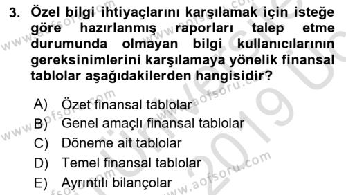 Finansal Tablolar Analizi Dersi 2018 - 2019 Yılı 3 Ders Sınavı 3. Soru