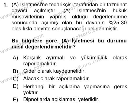 Finansal Tablolar Analizi Dersi 2023 - 2024 Yılı (Vize) Ara Sınavı 1. Soru