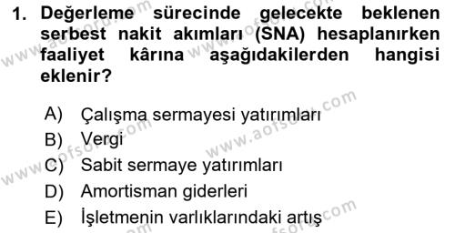 Finansal Tablolar Analizi Dersi 2023 - 2024 Yılı (Final) Dönem Sonu Sınavı 1. Soru