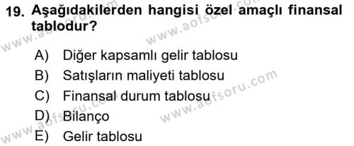 Finansal Tablolar Analizi Dersi 2023 - 2024 Yılı (Final) Dönem Sonu Sınavı 19. Soru