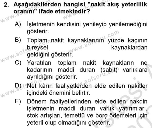 Finansal Tablolar Analizi Dersi 2023 - 2024 Yılı (Final) Dönem Sonu Sınavı 2. Soru