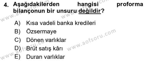 Finansal Tablolar Analizi Dersi 2023 - 2024 Yılı (Final) Dönem Sonu Sınavı 4. Soru