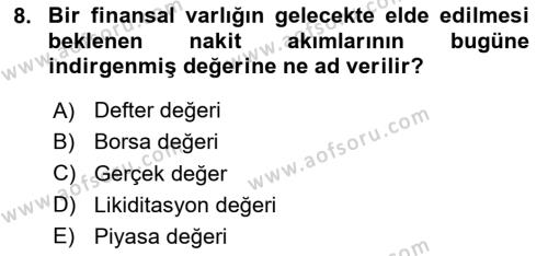 Finansal Tablolar Analizi Dersi 2023 - 2024 Yılı (Final) Dönem Sonu Sınavı 8. Soru