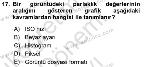 Temel Fotoğrafçılık Dersi 2021 - 2022 Yılı (Final) Dönem Sonu Sınavı 17. Soru