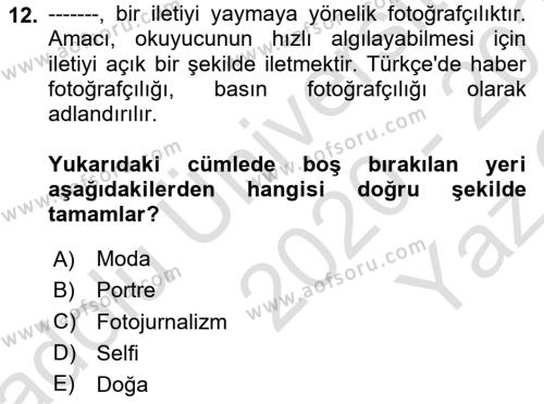 Fotoğraf Tarihi Dersi 2020 - 2021 Yılı Yaz Okulu Sınavı 12. Soru