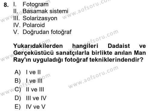 Fotoğraf Tarihi Dersi 2021 - 2022 Yılı (Final) Dönem Sonu Sınavı 8. Soru