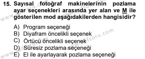 Sayısal Fotoğrafa Giriş Dersi 2012 - 2013 Yılı (Final) Dönem Sonu Sınavı 15. Soru