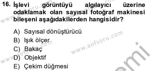 Sayısal Fotoğrafa Giriş Dersi 2013 - 2014 Yılı (Final) Dönem Sonu Sınavı 16. Soru