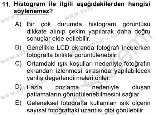 Sayısal Fotoğrafa Giriş Dersi 2015 - 2016 Yılı (Final) Dönem Sonu Sınavı 11. Soru