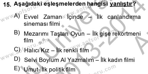 Film ve Video Kültürü Dersi 2013 - 2014 Yılı (Vize) Ara Sınavı 15. Soru