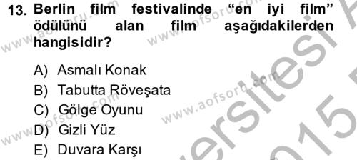 Film ve Video Kültürü Dersi 2014 - 2015 Yılı (Vize) Ara Sınavı 13. Soru