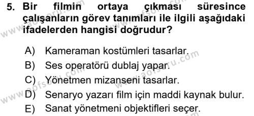 Film ve Video Kültürü Dersi 2015 - 2016 Yılı (Vize) Ara Sınavı 5. Soru