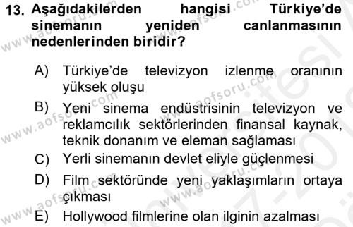 Film ve Video Kültürü Dersi 2017 - 2018 Yılı (Vize) Ara Sınavı 13. Soru