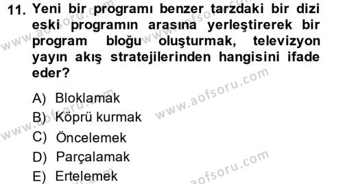 Televizyon Program Yapımı Dersi 2013 - 2014 Yılı (Vize) Ara Sınavı 11. Soru