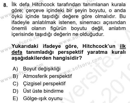 Videonun Kullanım Alanları Dersi 2017 - 2018 Yılı (Vize) Ara Sınavı 8. Soru