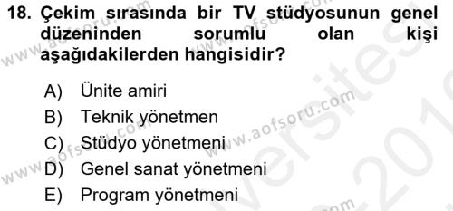 Videonun Kullanım Alanları Dersi 2018 - 2019 Yılı (Vize) Ara Sınavı 18. Soru