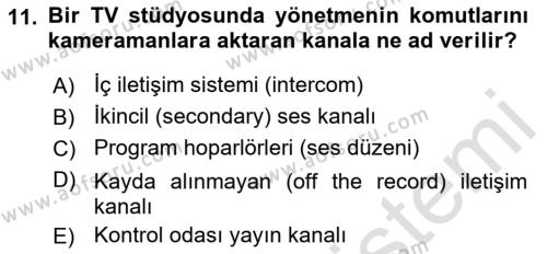 Videonun Kullanım Alanları Dersi 2021 - 2022 Yılı (Vize) Ara Sınavı 11. Soru