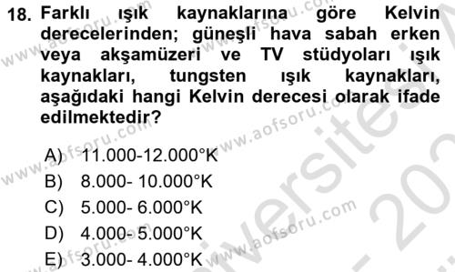 Videonun Kullanım Alanları Dersi 2023 - 2024 Yılı (Vize) Ara Sınavı 18. Soru