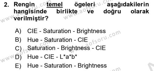 Sayısal Fotoğraf Baskı Teknikleri Dersi 2021 - 2022 Yılı (Vize) Ara Sınavı 2. Soru