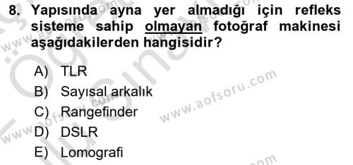 Sayısal Fotoğraf Baskı Teknikleri Dersi 2021 - 2022 Yılı Yaz Okulu Sınavı 8. Soru