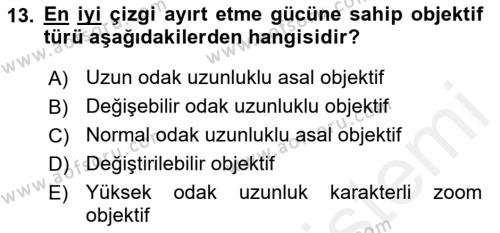 Optik Bakış Dersi 2017 - 2018 Yılı (Vize) Ara Sınavı 13. Soru