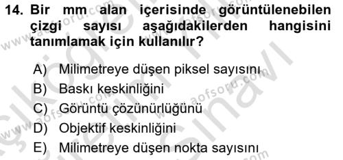 Optik Bakış Dersi 2021 - 2022 Yılı (Vize) Ara Sınavı 14. Soru