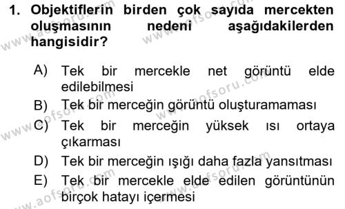 Optik Bakış Dersi 2023 - 2024 Yılı (Vize) Ara Sınavı 1. Soru