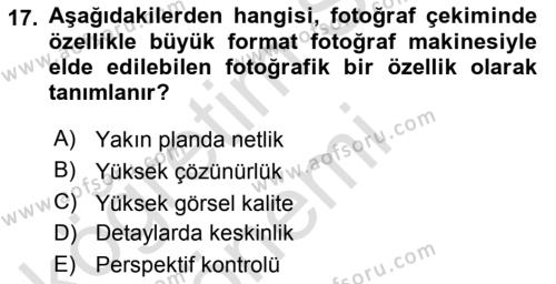 Sayısal Fotoğraf Makineleri Dersi 2019 - 2020 Yılı (Vize) Ara Sınavı 17. Soru