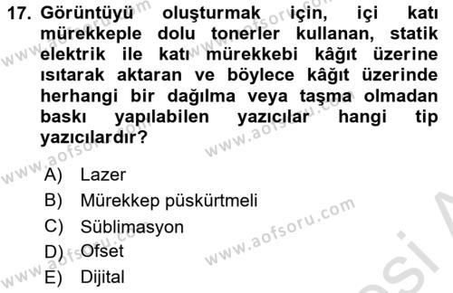  Sayısal Görüntüleme Teknolojileri Dersi 2021 - 2022 Yılı (Vize) Ara Sınavı 17. Soru