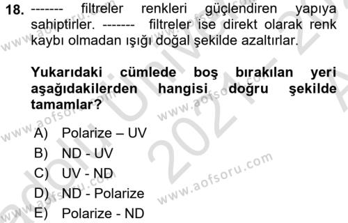  Sayısal Görüntüleme Teknolojileri Dersi 2021 - 2022 Yılı (Vize) Ara Sınavı 18. Soru