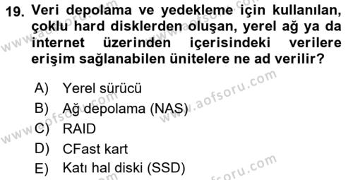  Sayısal Görüntüleme Teknolojileri Dersi 2021 - 2022 Yılı (Vize) Ara Sınavı 19. Soru