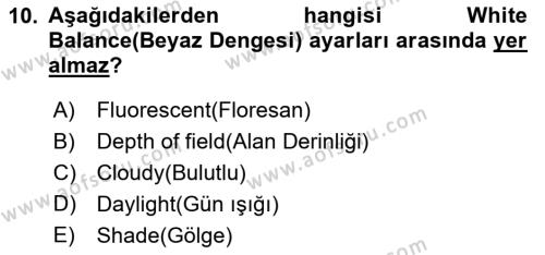  Sayısal Görüntüleme Teknolojileri Dersi 2021 - 2022 Yılı Yaz Okulu Sınavı 10. Soru