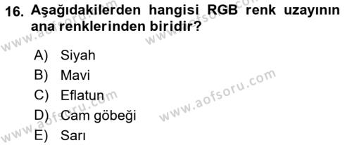  Sayısal Görüntüleme Teknolojileri Dersi 2021 - 2022 Yılı Yaz Okulu Sınavı 16. Soru