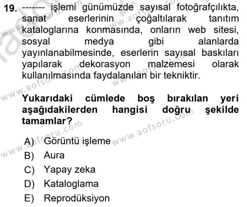  Sayısal Görüntüleme Teknolojileri Dersi 2021 - 2022 Yılı Yaz Okulu Sınavı 19. Soru