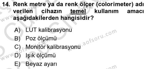  Sayısal Görüntüleme Teknolojileri Dersi 2022 - 2023 Yılı (Final) Dönem Sonu Sınavı 14. Soru