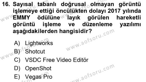  Sayısal Görüntüleme Teknolojileri Dersi 2022 - 2023 Yılı (Final) Dönem Sonu Sınavı 16. Soru