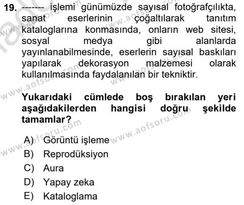  Sayısal Görüntüleme Teknolojileri Dersi 2022 - 2023 Yılı Yaz Okulu Sınavı 19. Soru