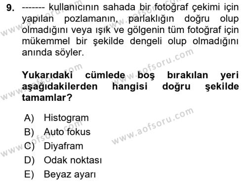  Sayısal Görüntüleme Teknolojileri Dersi 2022 - 2023 Yılı Yaz Okulu Sınavı 9. Soru