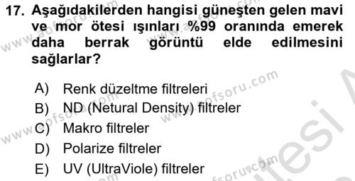  Sayısal Görüntüleme Teknolojileri Dersi 2023 - 2024 Yılı (Vize) Ara Sınavı 17. Soru