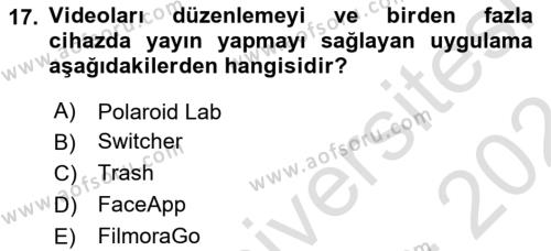  Sayısal Görüntüleme Teknolojileri Dersi 2023 - 2024 Yılı (Final) Dönem Sonu Sınavı 17. Soru